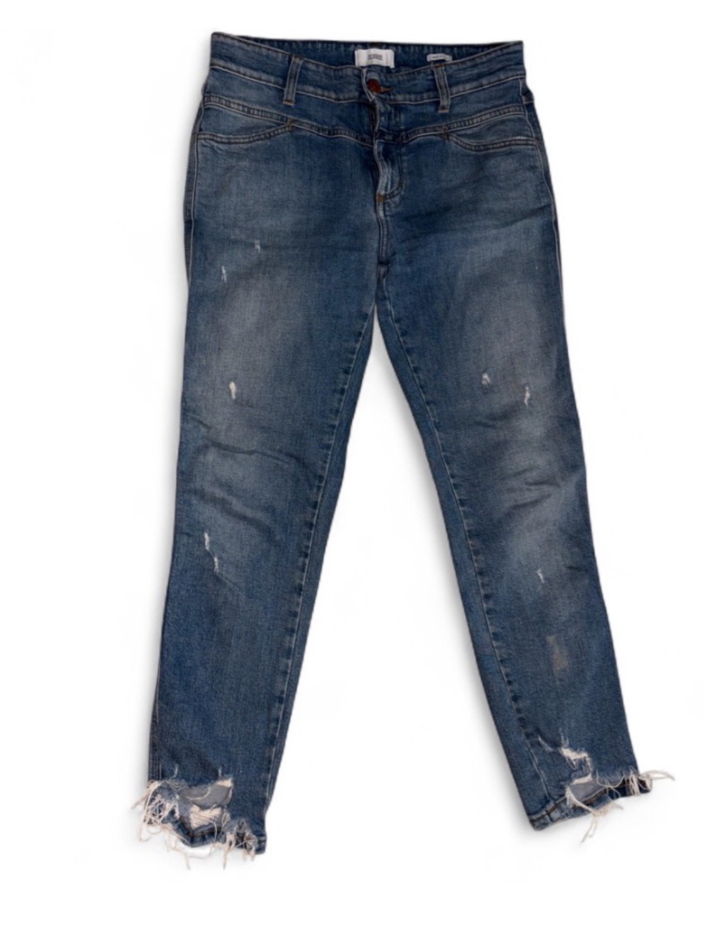 Closed Frayed Hem Distressed Ankle Jeans - Blue